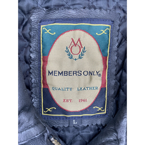 VINTAGE Members Only Jacket Mens Large Black Leather Full Zip Bomber Grunge 80s - Picture 4 of 10